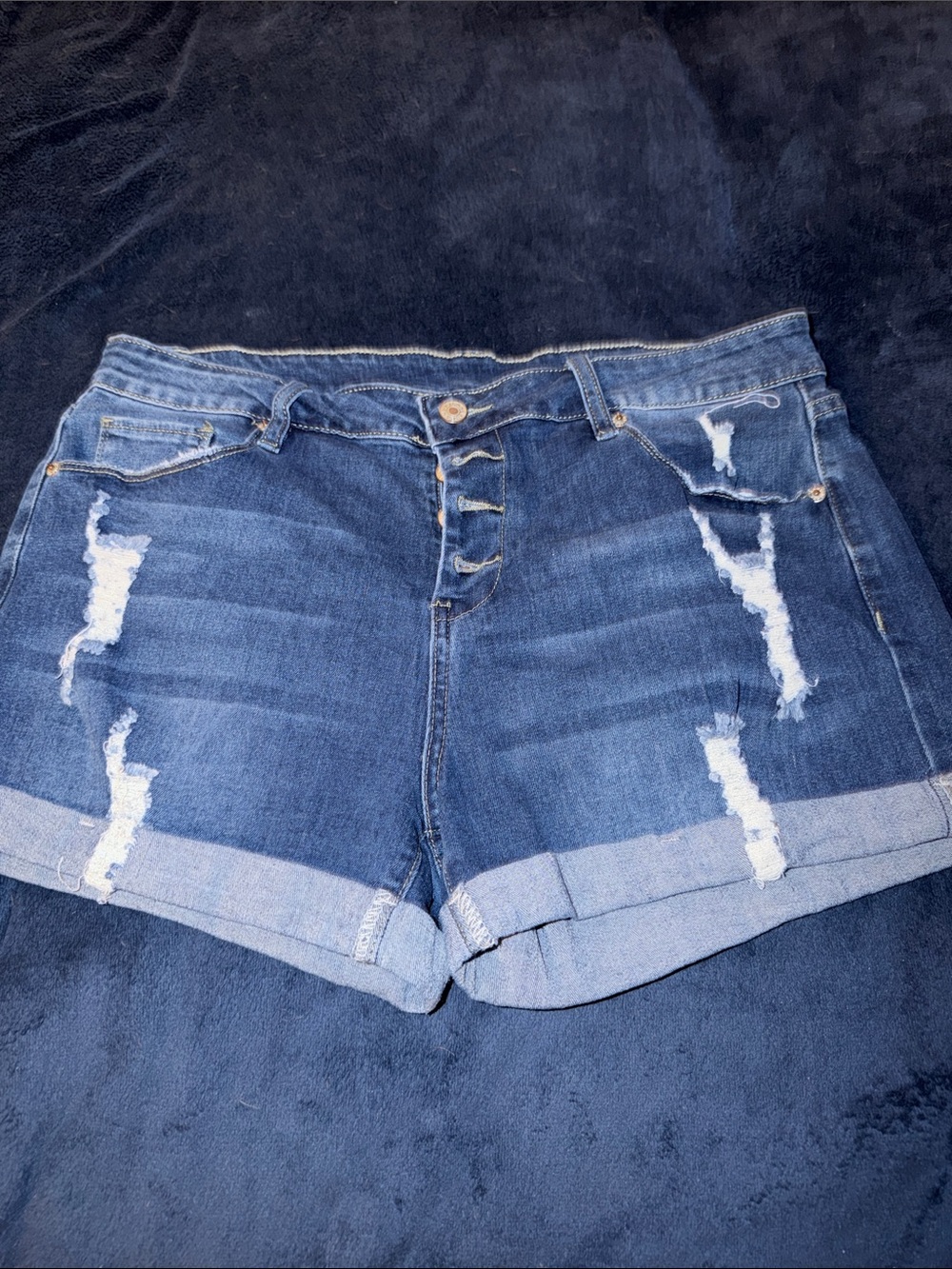 Women’s Distressed High-Rise Denim Shorts - Blue